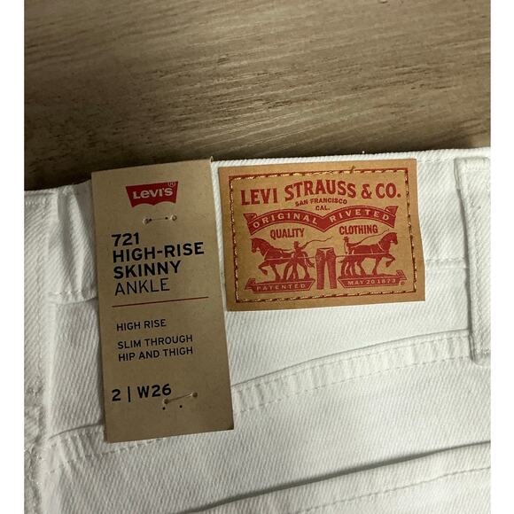Levi’s 721 High Rise Skinny Ankle Jeans White Size W26 - Picture 6 of 6